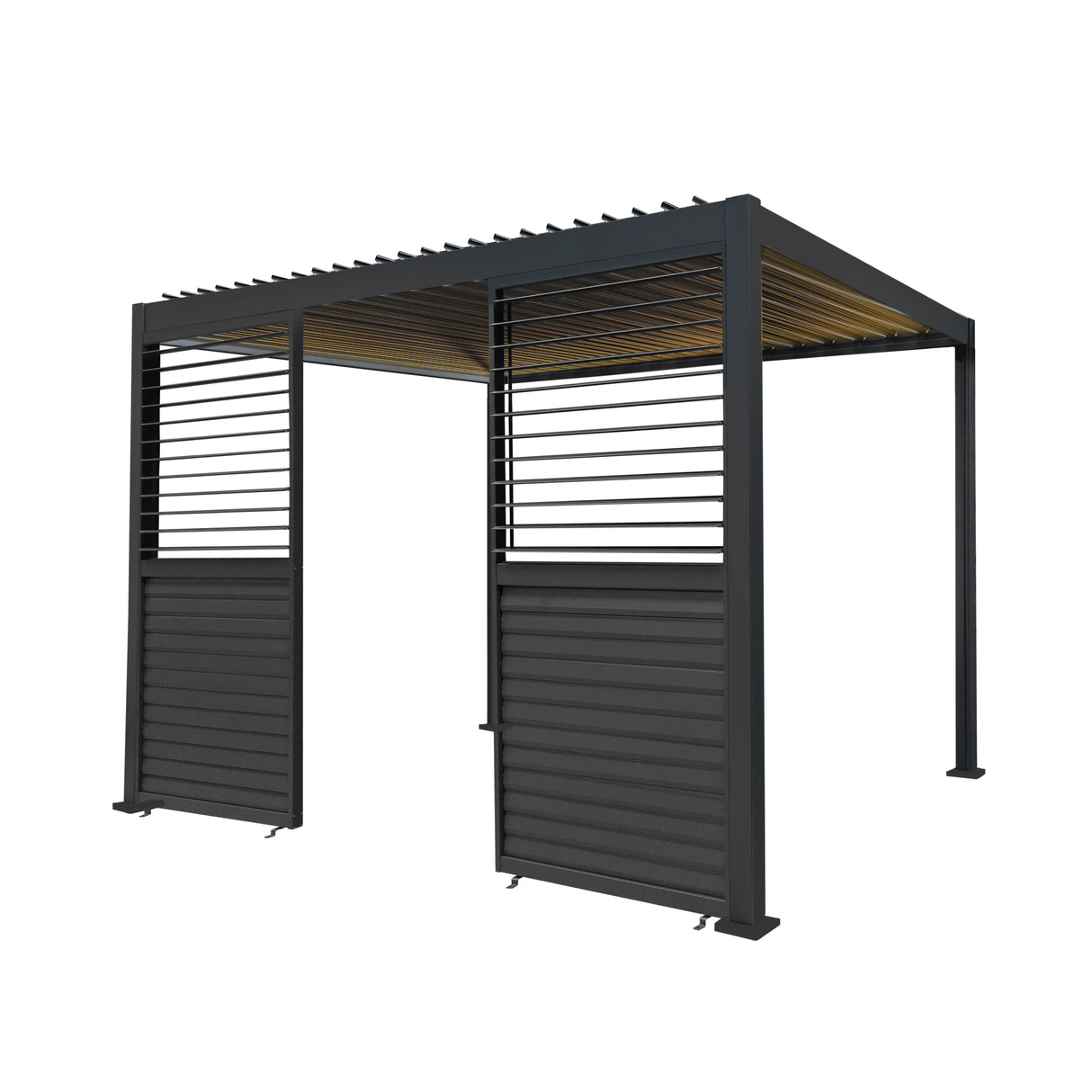 Anthracite aluminum pergola with LED lights, featuring two shutter panels, sleek modern design, and durable finish, 3m x 3m