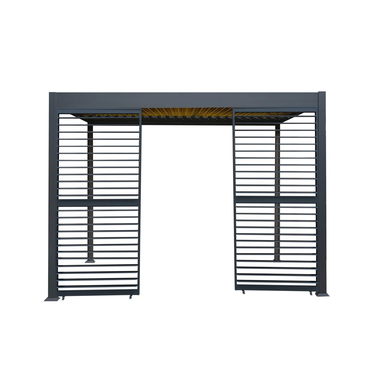 Anthracite aluminum pergola with LED lights, featuring two shutter panels, modern design, and durable construction, 3m x 3m