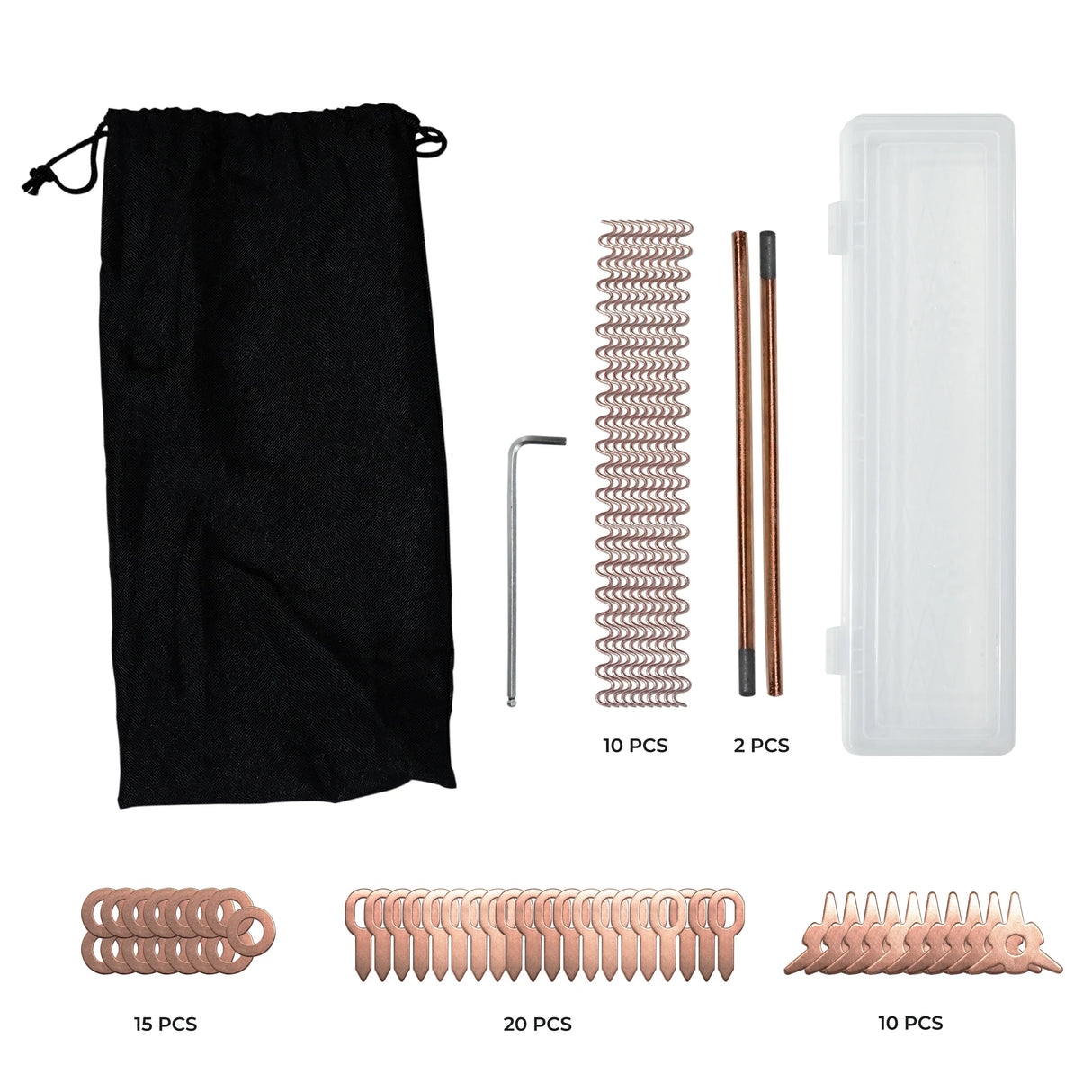 Copper dent puller machine kit with various sizes of pull tabs, tools, and a storage bag for easy organization and transport