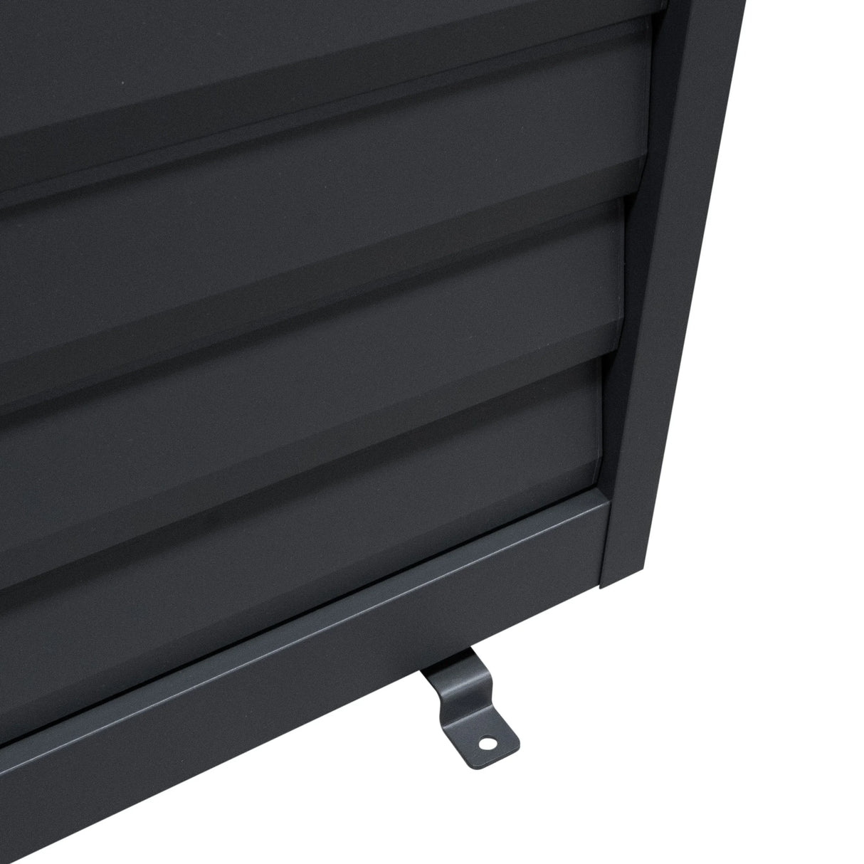Close-up of anthracite aluminum pergola featuring sleek shutter panels, showcasing a modern design and durable texture