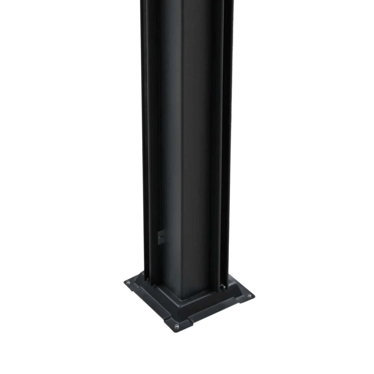 Anthracite aluminum pergola leg with a sleek design, sturdy base, and integrated LED lights for outdoor ambiance and functionality
