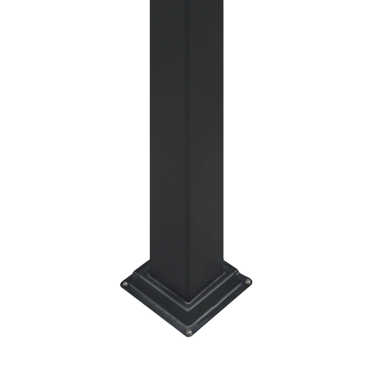 Anthracite aluminum pergola leg with a square base, showcasing a sleek, modern design for outdoor spaces and durability
