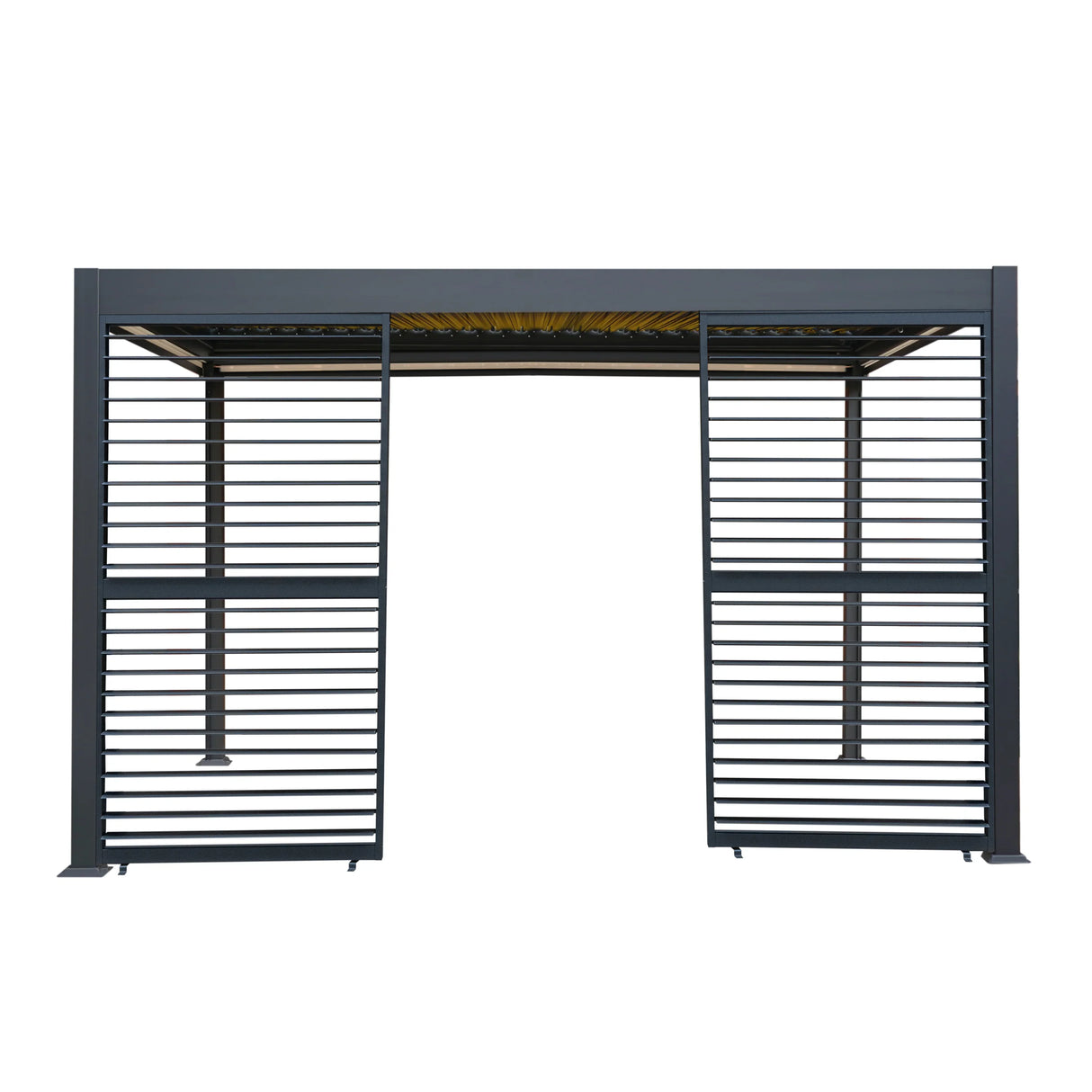 Anthracite aluminium pergola with white blinds, featuring two side panels and integrated LED lights, 3m x 4m size