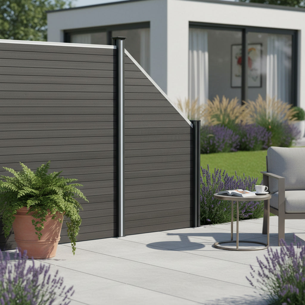 Composite Angled Fence Panel - Grey