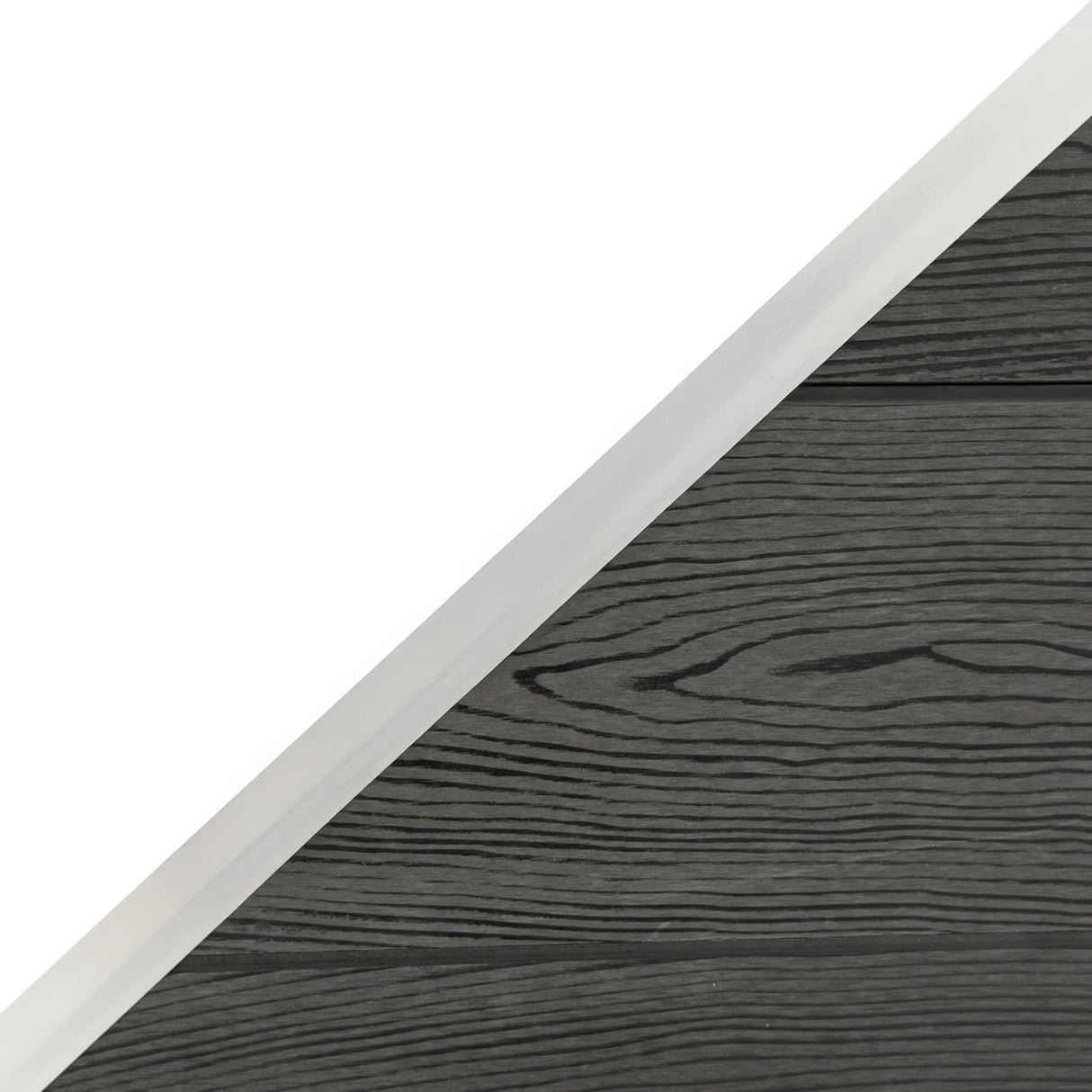 Composite angled fence panel in grey, featuring a textured wood grain finish and a sleek, modern design with a smooth edge