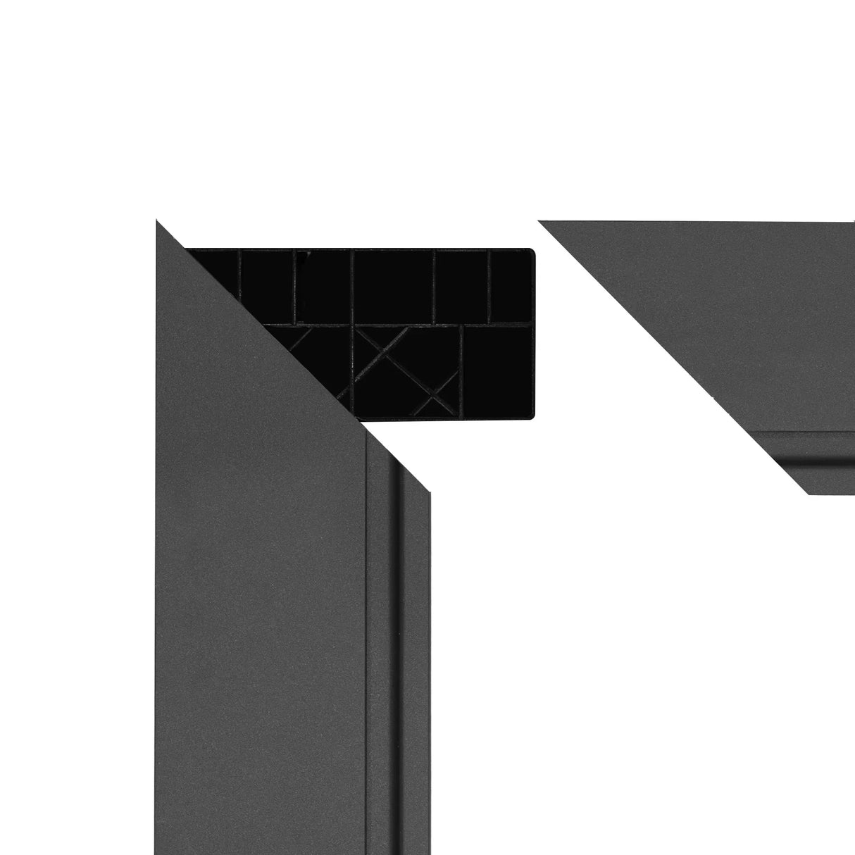 Grey composite panel gate corner detail showcasing sleek lines, textured surface, and sturdy construction for durability