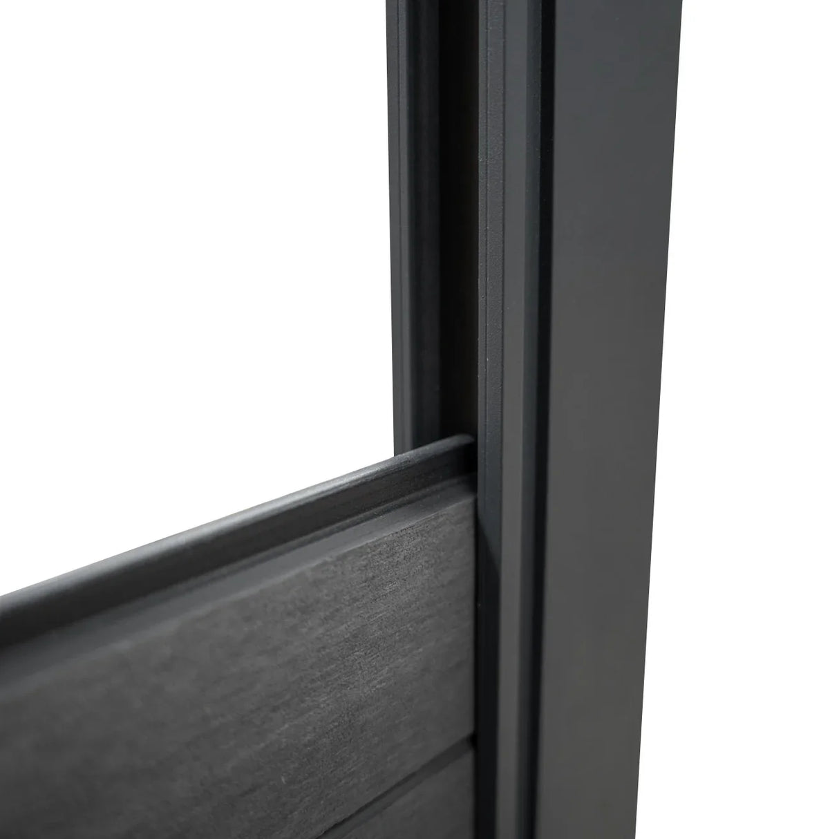 Grey composite panel gate featuring a sleek design, textured surface, and sturdy frame, ideal for modern outdoor spaces