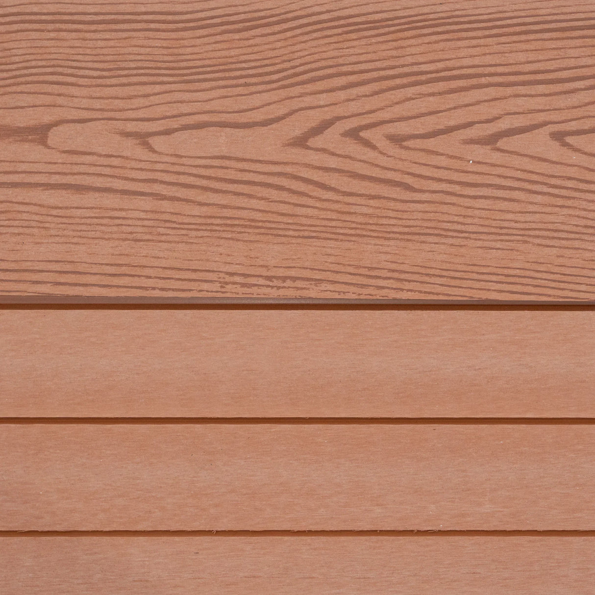 Brown composite panel gate featuring a wood grain texture with horizontal slats, ideal for outdoor fencing and privacy solutions