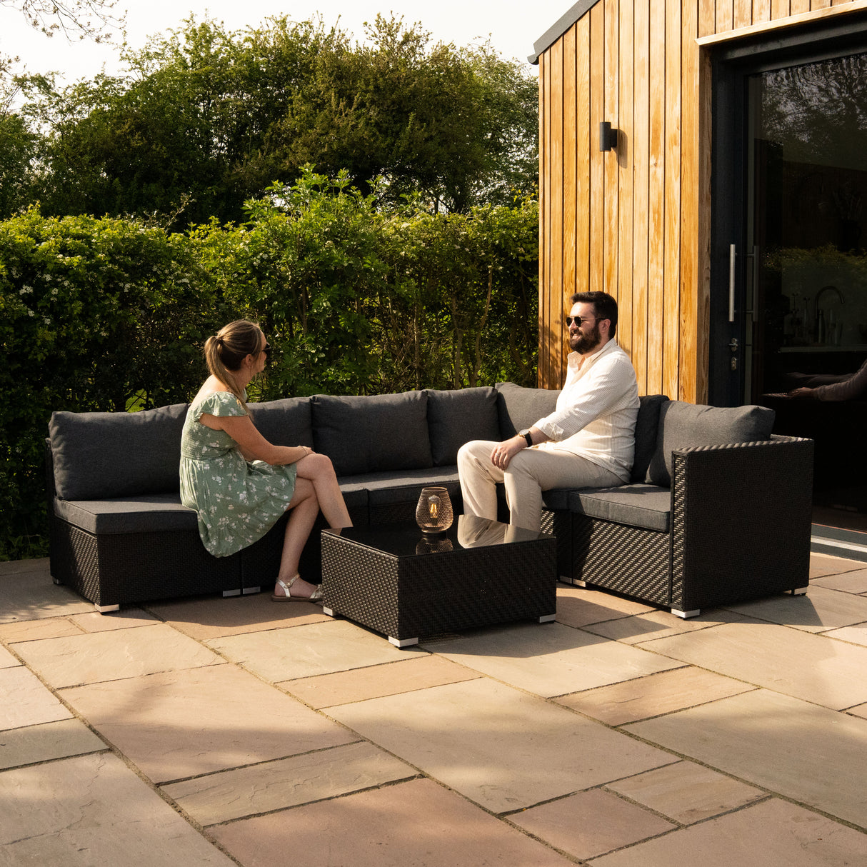 Rattan Modular 7 Piece Furniture Set - Black