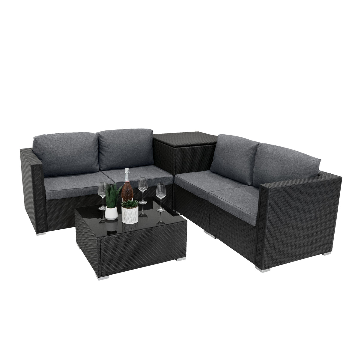 Rattan Modular 6 Piece Furniture Set – Black