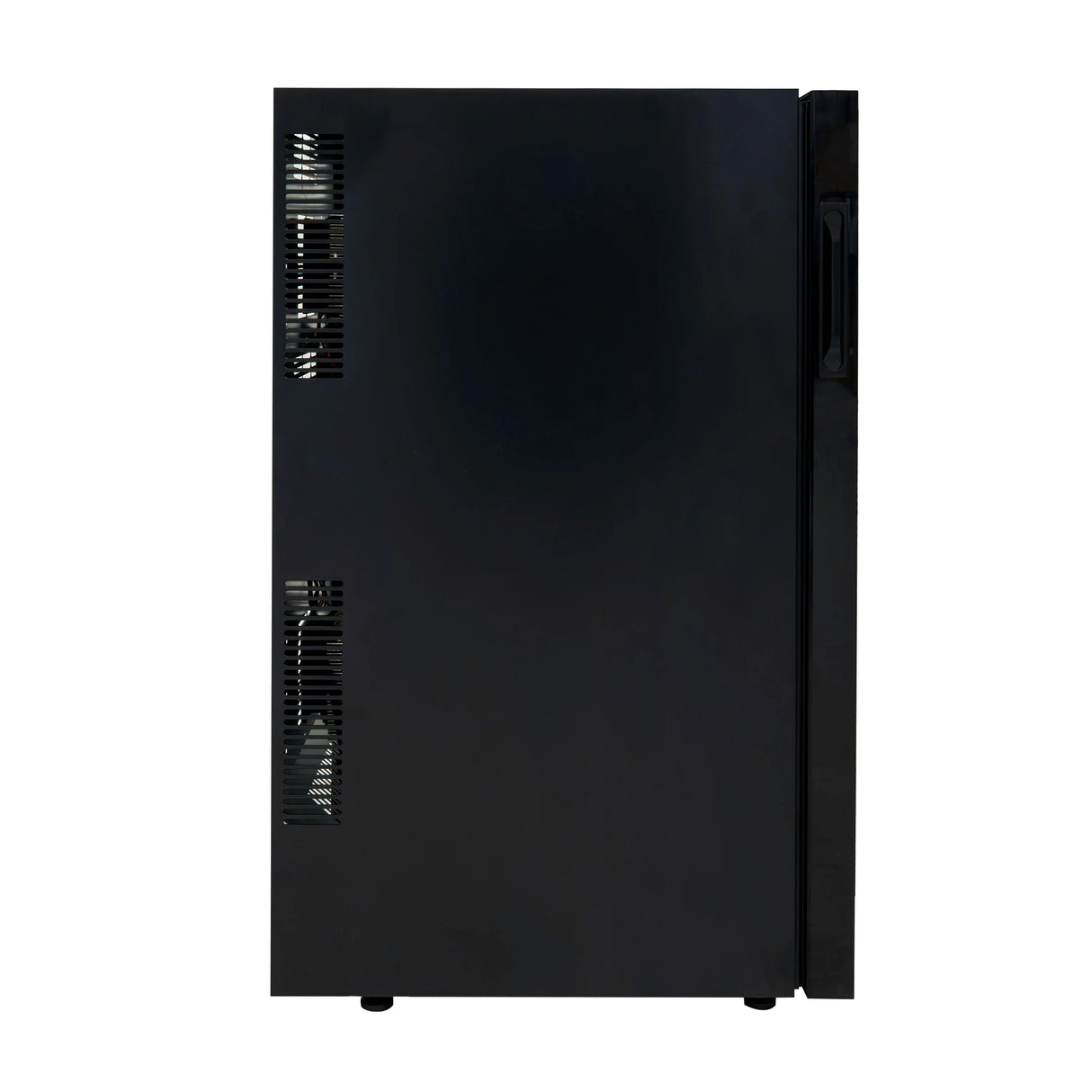Sleek black Oriva LED wine cooler with a glass door, adjustable shelves, and modern ventilation for optimal wine storage