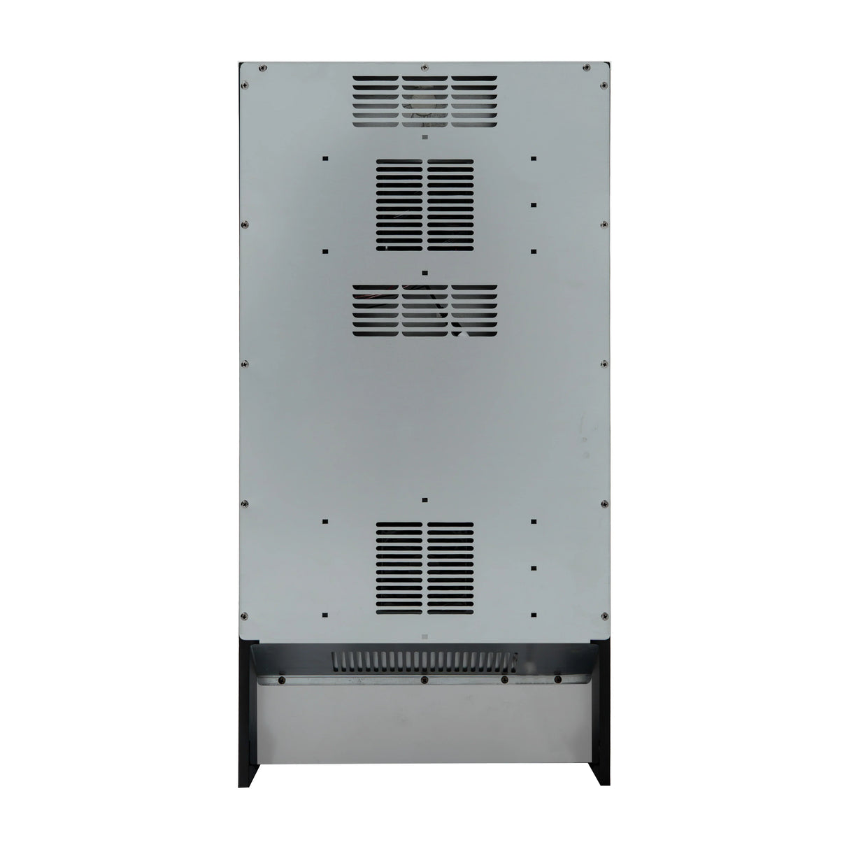 Sleek stainless steel back of the Oriva LED Wine Cooler, featuring ventilation grilles and a modern design for efficient cooling