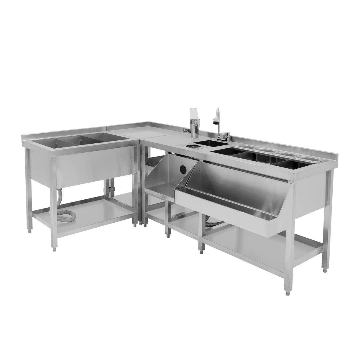 Deluxe Modular Cocktail Bar Station featuring a stainless steel design, ice well, sink, and ample workspace for bartending