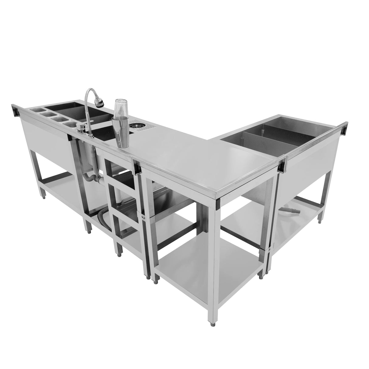 Deluxe Modular Cocktail Bar Station features stainless steel construction, ice well, and multiple storage compartments for efficient bartending