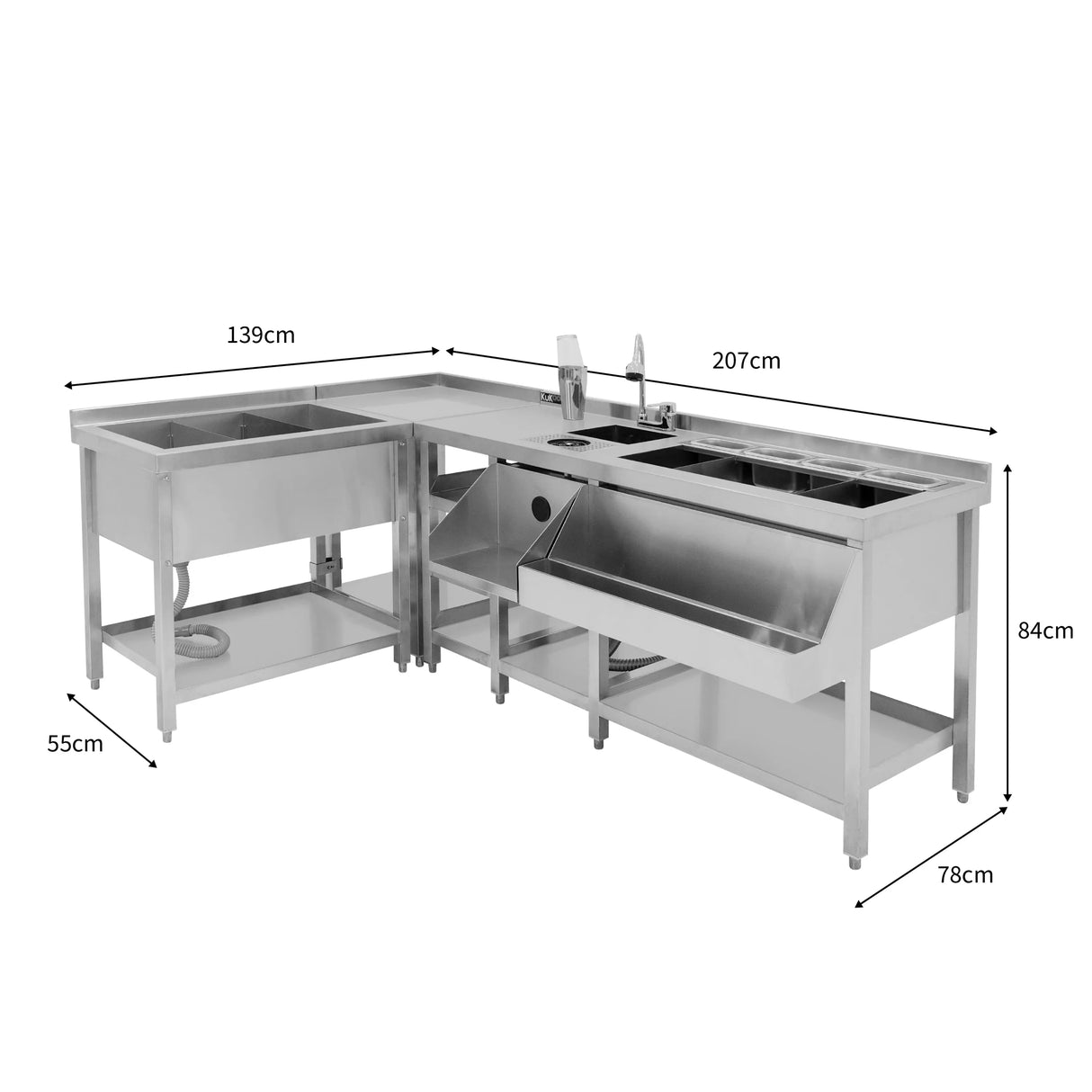 Deluxe Modular Cocktail Bar Station with Ice Well, featuring stainless steel construction, spacious countertops, and ample storage space