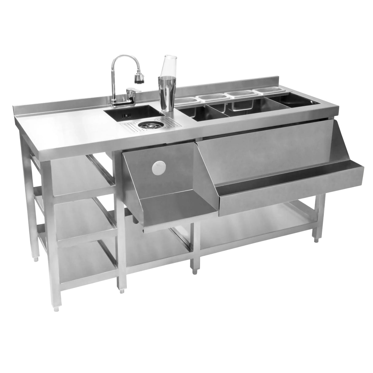 Deluxe Modular Cocktail Bar Station with Ice Well, featuring stainless steel construction, spacious countertop, and built-in sink