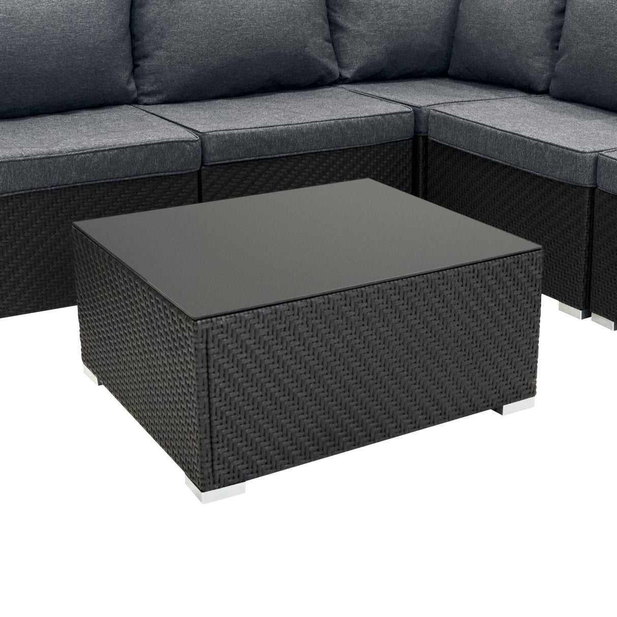 Rattan Modular 7 Piece Furniture Set & 700L Storage Box - Black