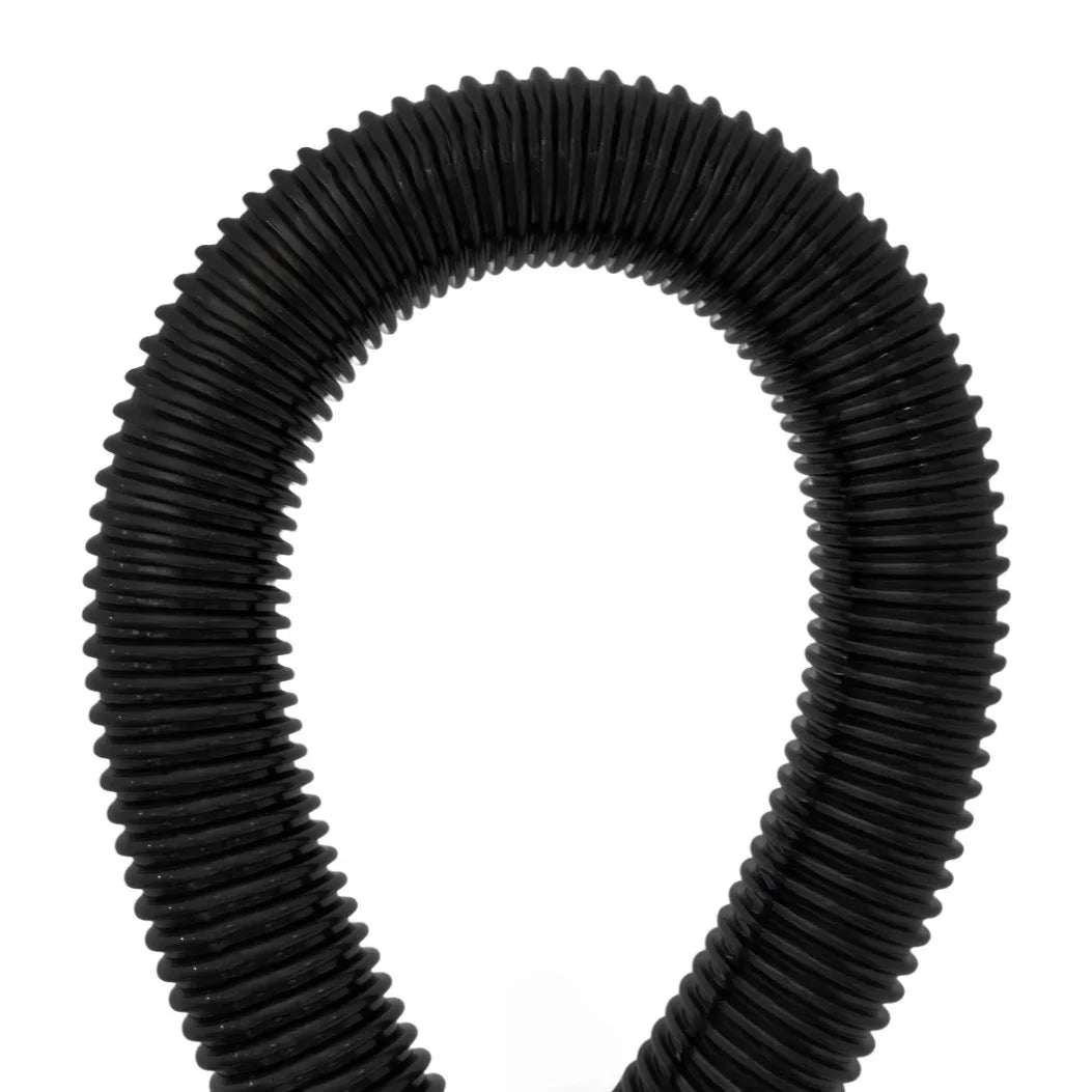 Flexible 5m black vacuum hose with ribbed texture, designed for efficient suction and compatibility with various vacuum models