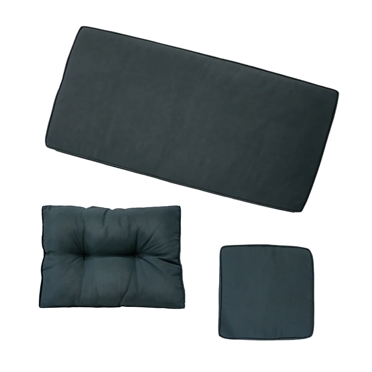 Dark gray rattan corner set cushions featuring a smooth texture, plush padding, and a modern square shape for outdoor seating comfort