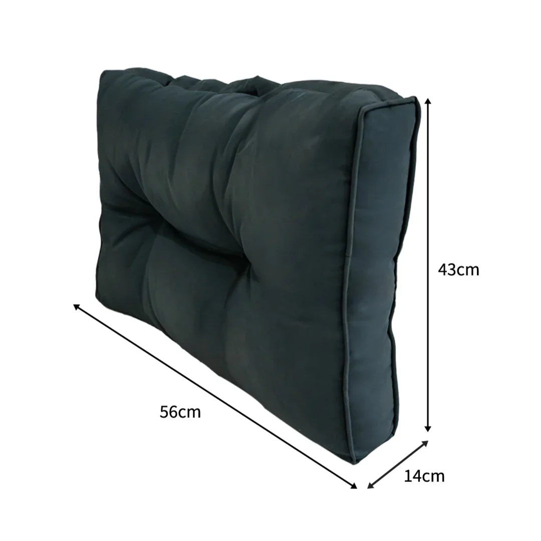 Dark green rattan corner set cushion with tufted design, measuring 56cm by 43cm, providing comfort and style for outdoor seating