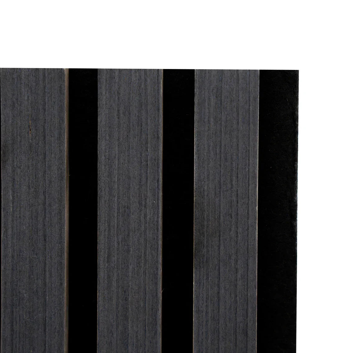 Acoustic slat wall panels in anthracite grey, featuring a sleek, textured surface with vertical slats for sound absorption and modern decor