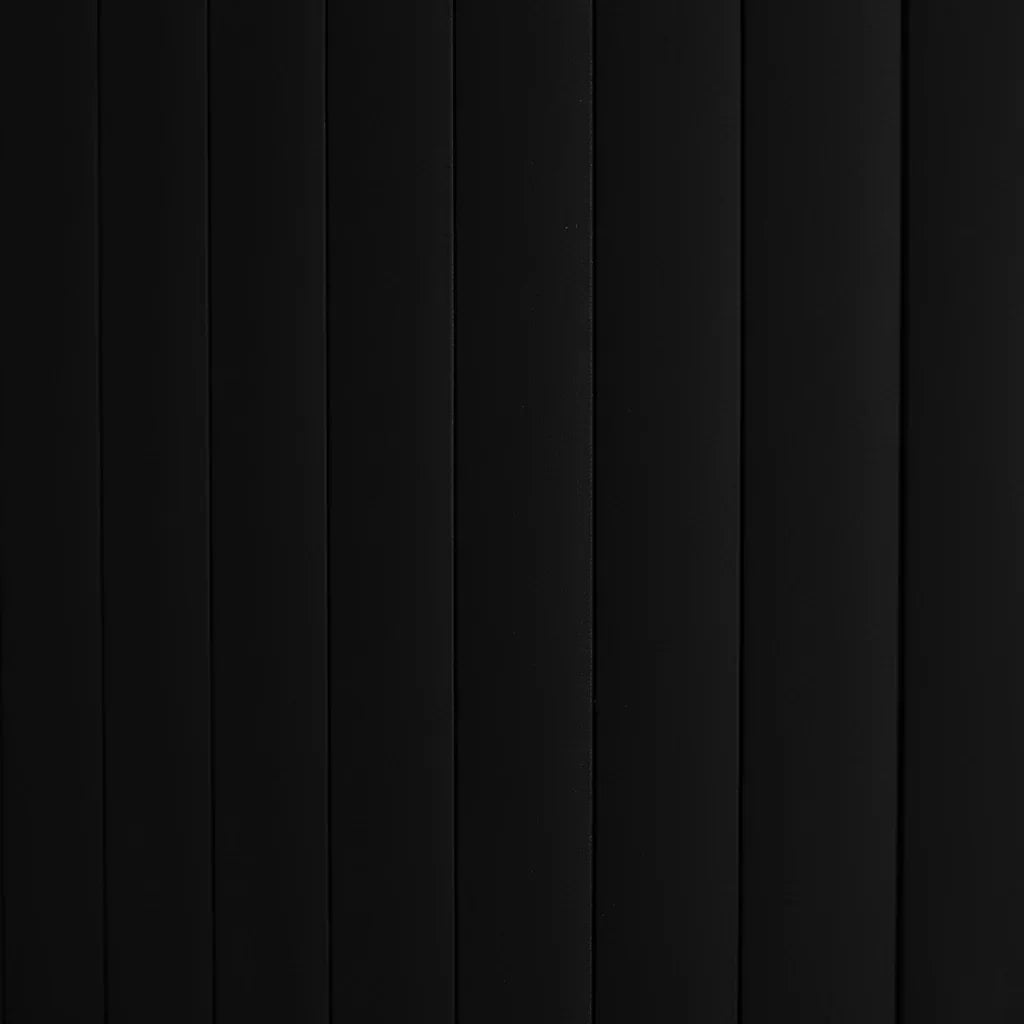 Sleek black Tambour shower door featuring vertical slats, offering a modern and stylish addition to any bathroom decor
