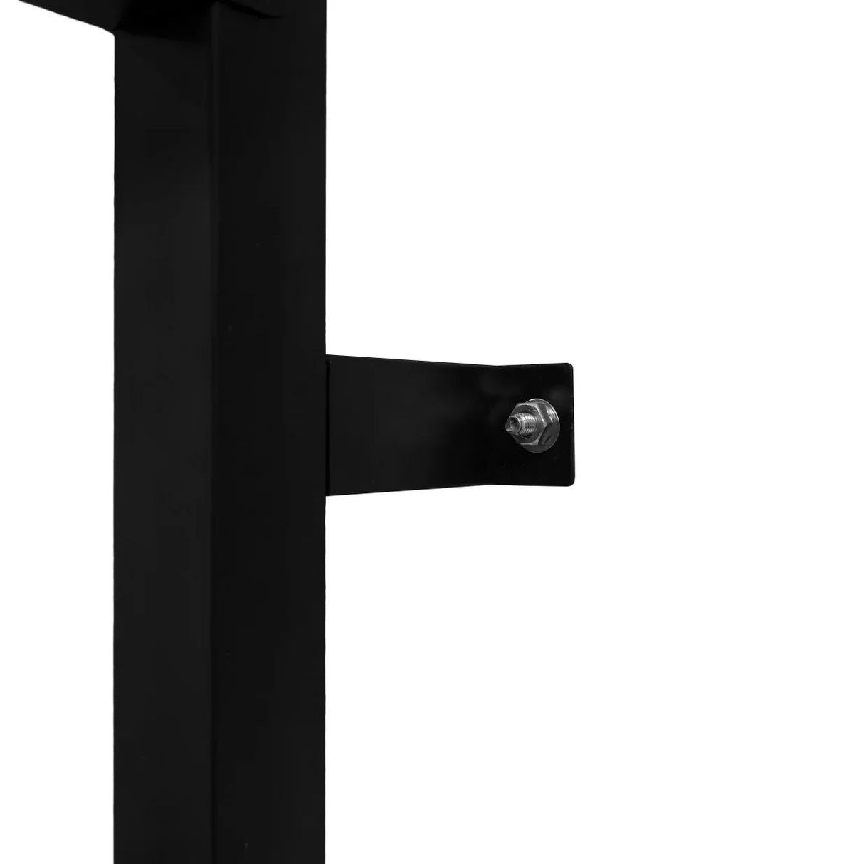 Close-up of a sturdy black metal bracket for a wall-mounted cable pulley machine, showcasing its durable construction and secure attachment point