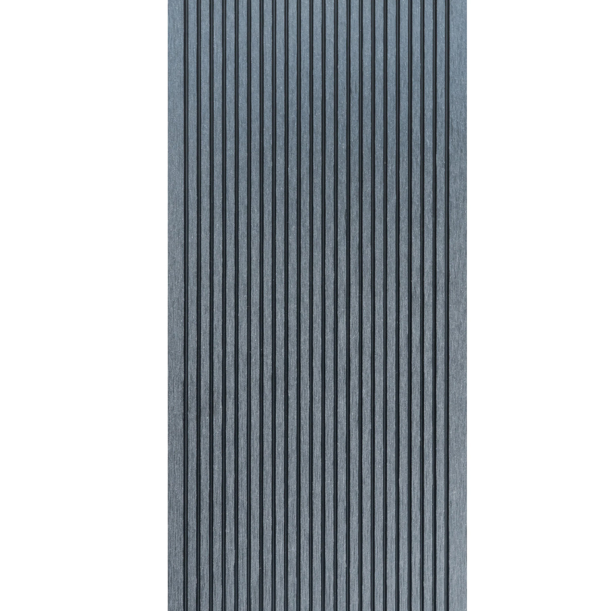 Grey composite decking boards with a textured, grooved surface, showcasing a modern design ideal for outdoor spaces