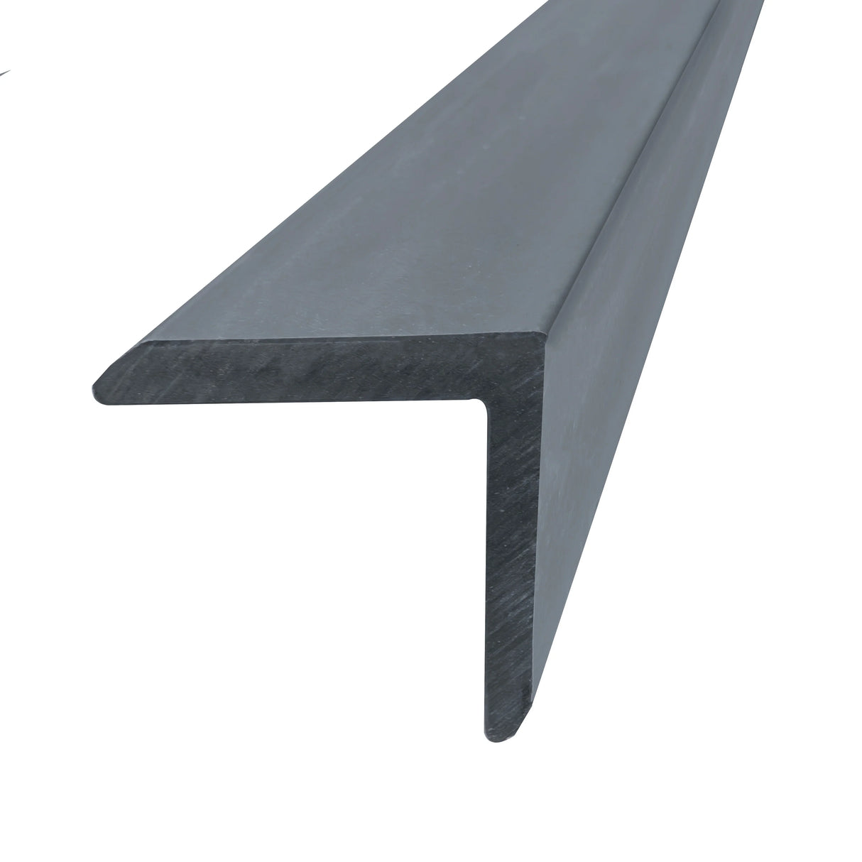 Grey composite decking board with a smooth, textured surface and a sleek, modern L-shape, ideal for outdoor flooring projects