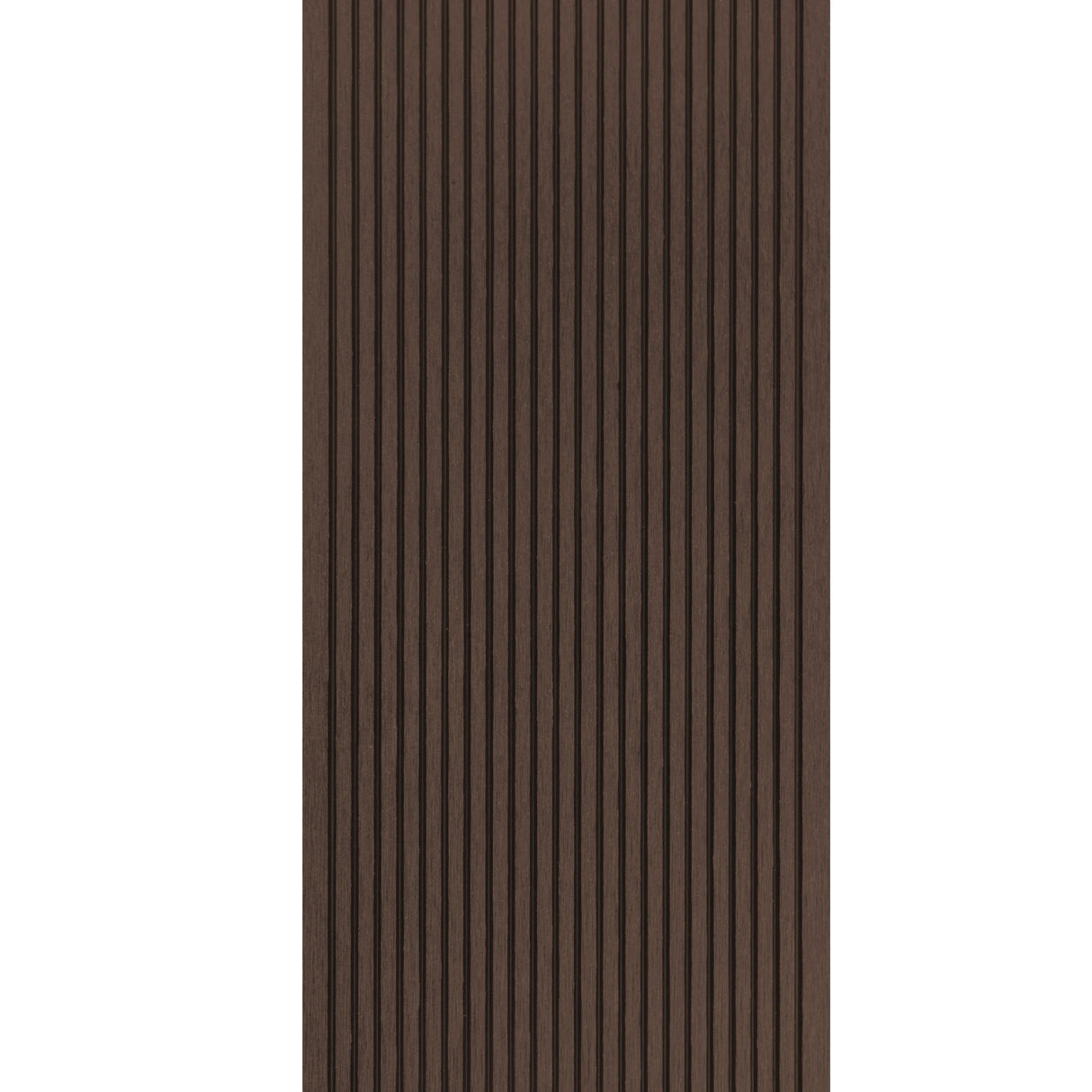 Brown composite decking boards with a textured, ribbed surface, ideal for outdoor patios and decks, showcasing durability and style