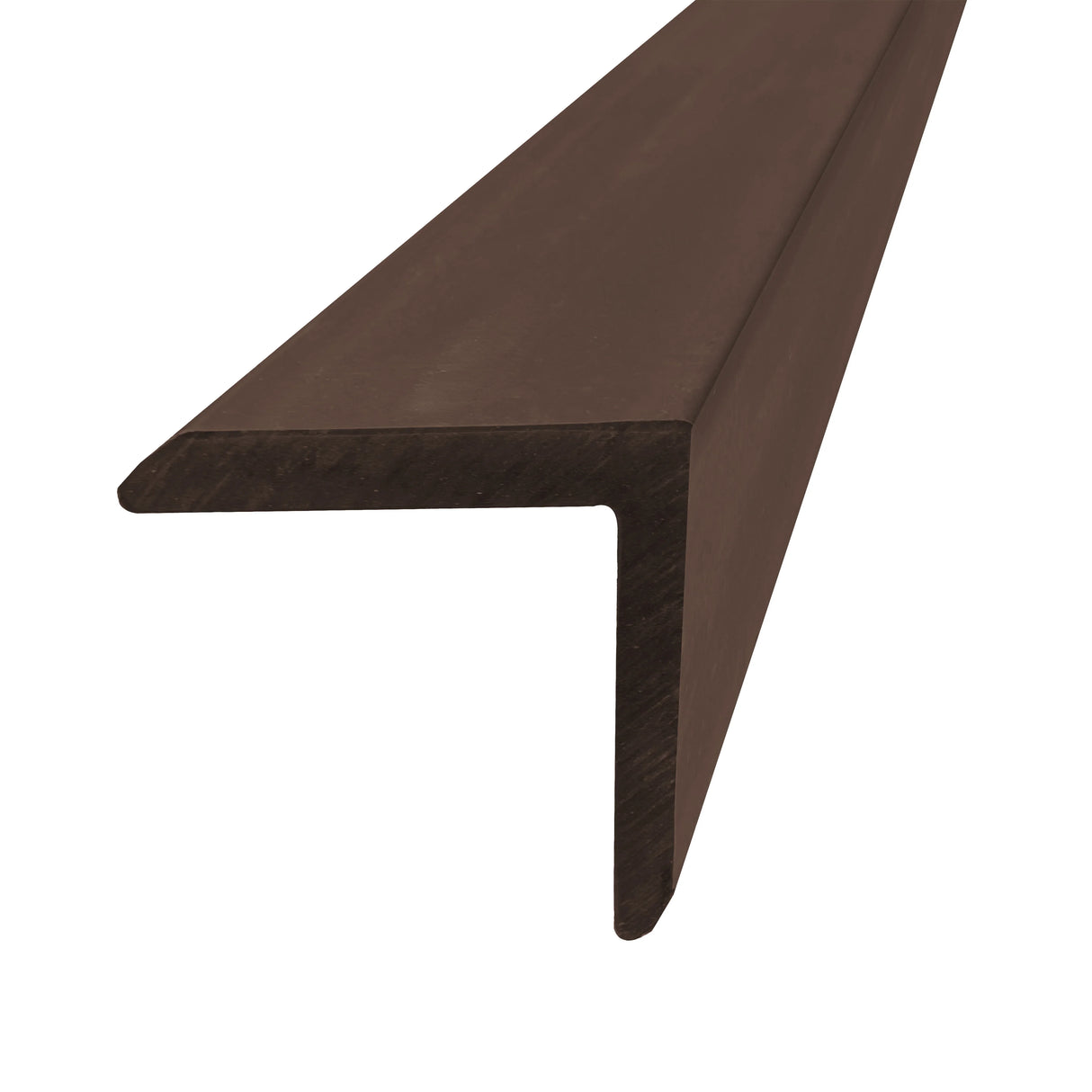 Brown composite decking board with a smooth, textured surface and a sleek, L-shaped profile, ideal for outdoor flooring projects