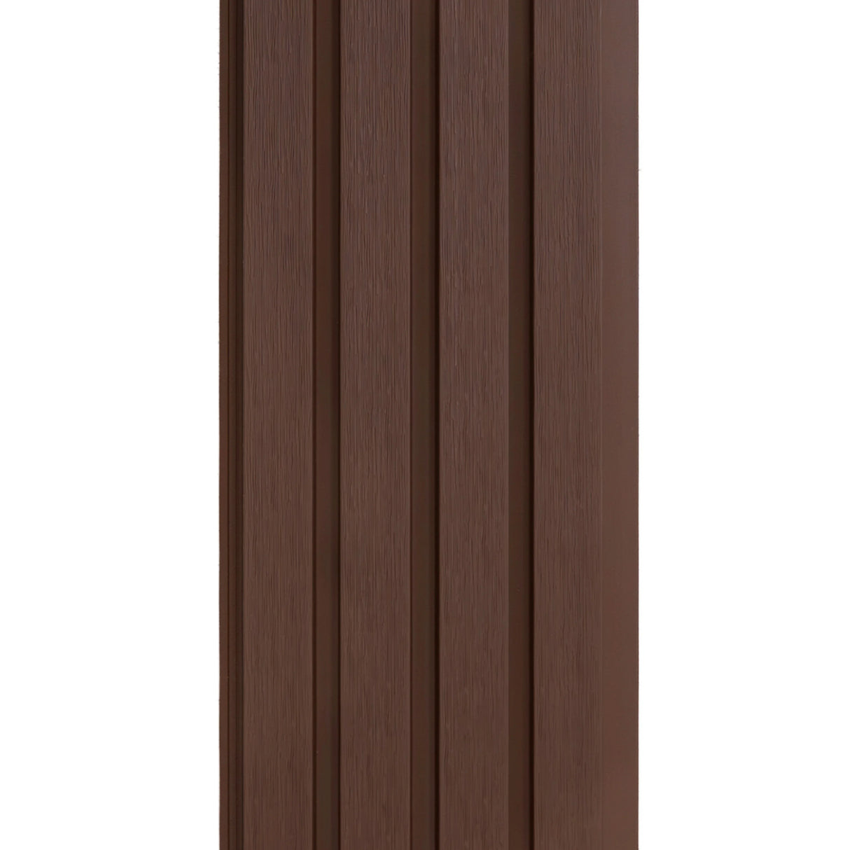 WPC slatted wall cladding panels in rich brown, featuring a textured finish and sleek vertical lines for modern decor