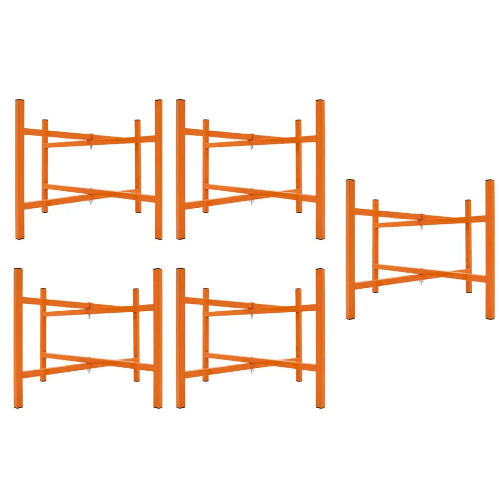 Five sturdy orange mortar board stands, each 500mm high, featuring a cross-brace design for stability and support in construction projects