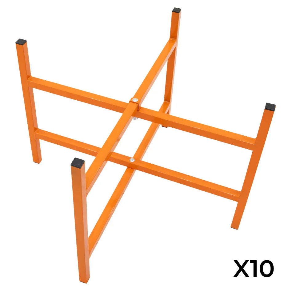 Bright orange mortar board stands, 500mm high, featuring a sturdy metal frame with square feet for stability, sold as a set of 10