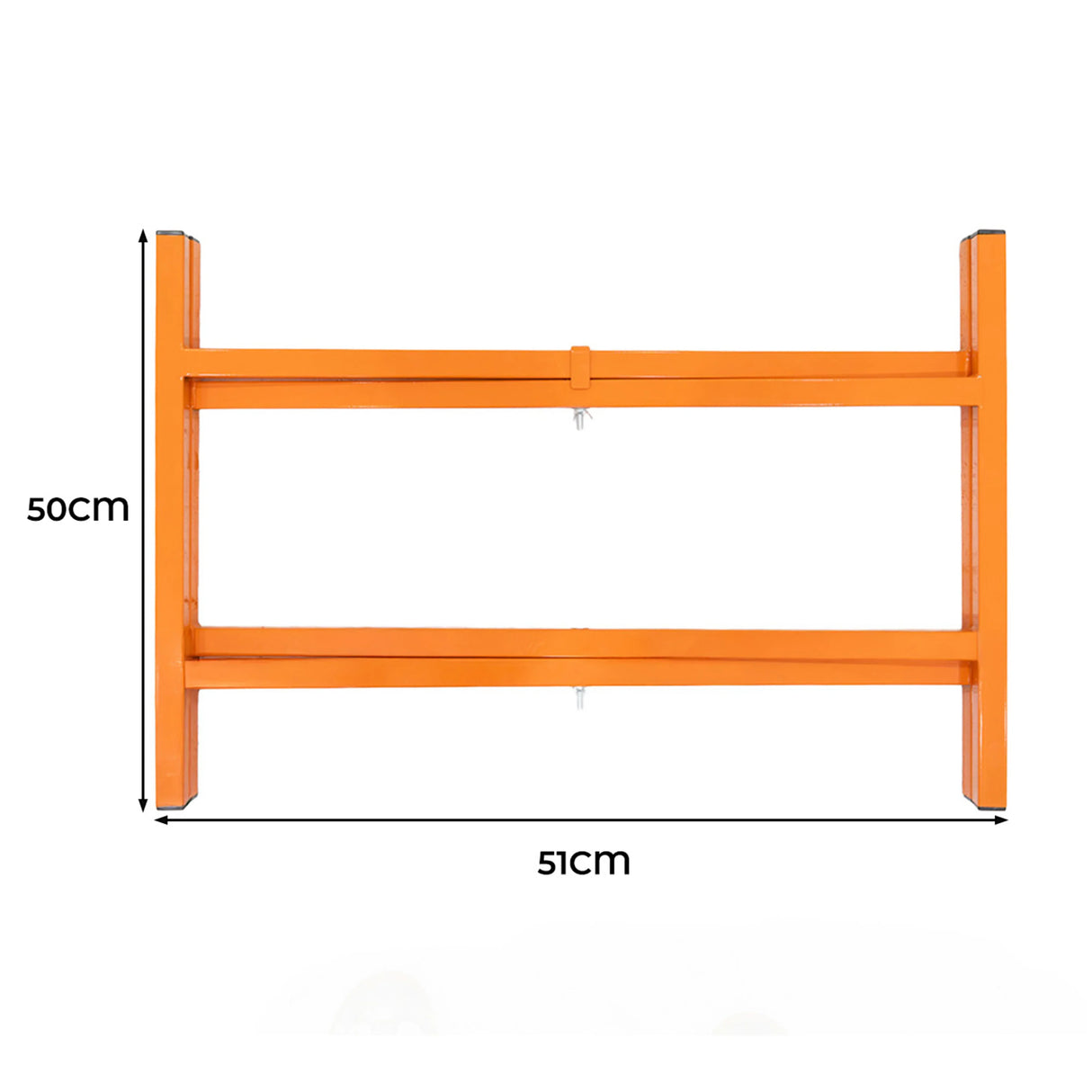 Bright orange mortar board stand, 500mm high, featuring a sturdy rectangular frame with precise dimensions of 50cm by 51cm