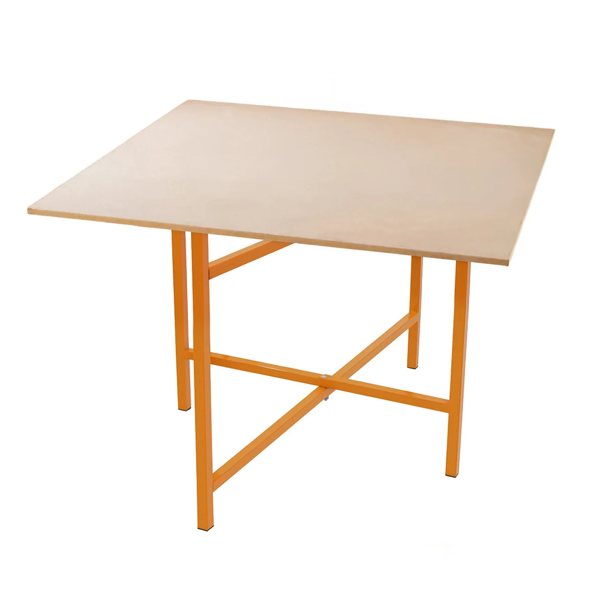 Mortar board stand with a sturdy orange metal frame and a smooth, light-colored tabletop, measuring 500mm high, ideal for various projects