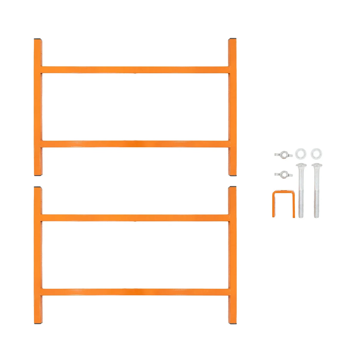 Bright orange mortar board stands, 500mm high, featuring sturdy metal construction with bolts and washers for secure assembly