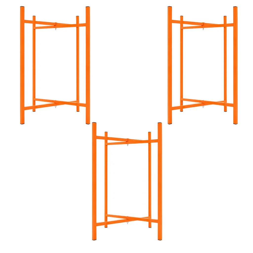 Three bright orange mortar board stands, each 750mm high, featuring a sturdy frame and crossbar design for stability and support