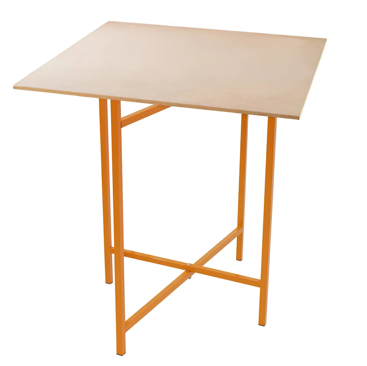Mortar board stand with a square beige top and sturdy orange metal legs, measuring 750mm high, ideal for construction projects