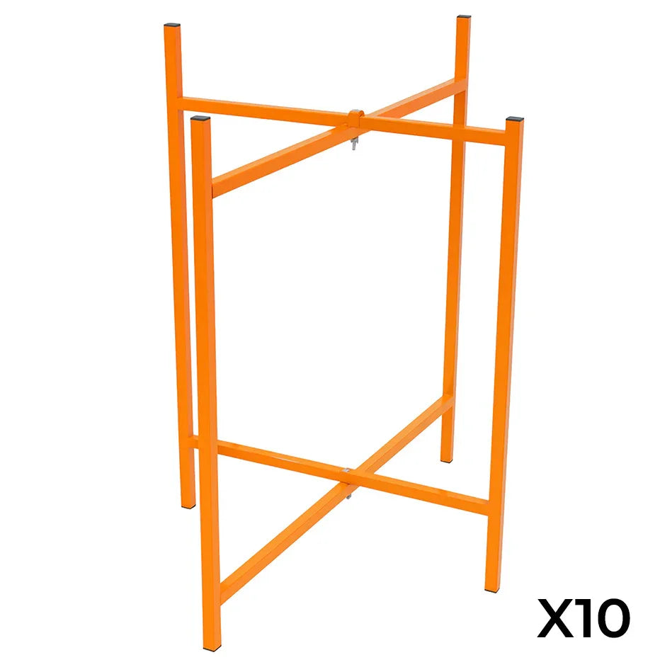 Bright orange mortar board stands, 750mm high, featuring a sturdy metal frame with cross supports, sold as a set of 10
