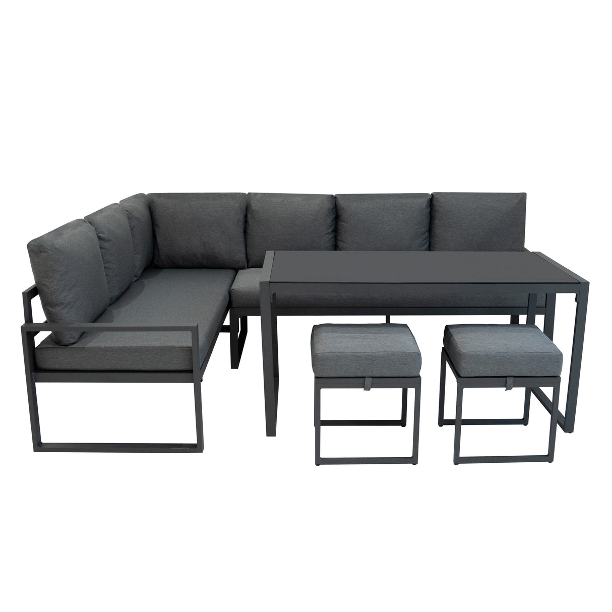 Aluminium Corner Sofa Set With Black Rattan Storage Box - Anthracite Grey