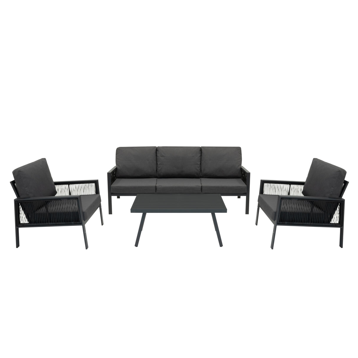 Aluminium 4 Piece Sofa Set with Black Rattan Storage Box - Anthracite Grey