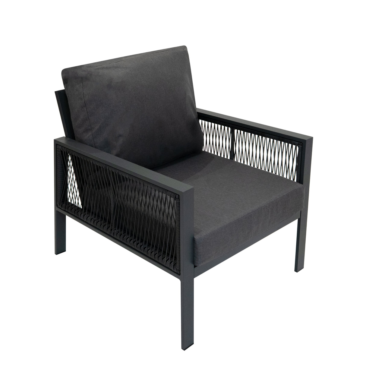 Aluminium 4 Piece Sofa Set with Black Rattan Storage Box - Anthracite Grey