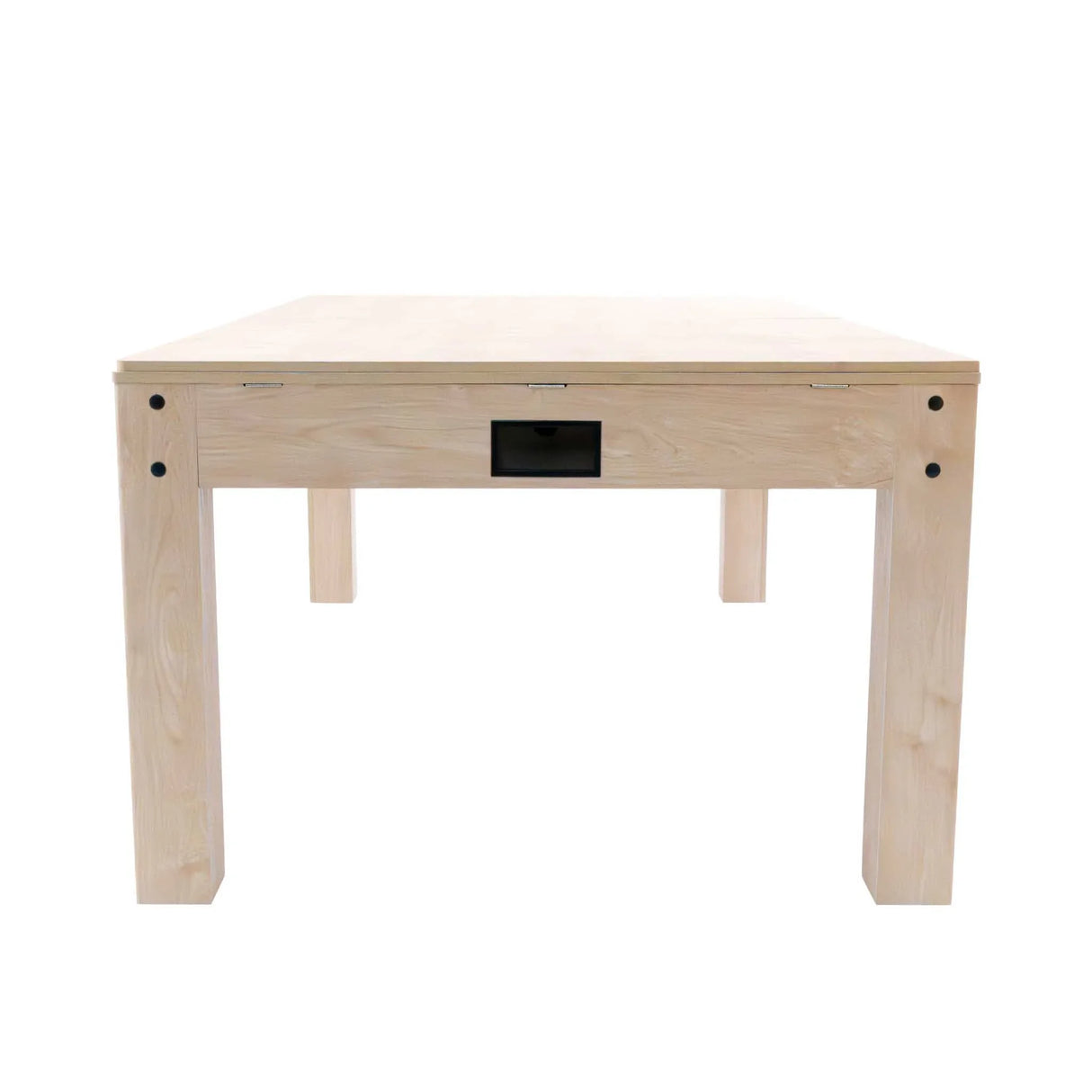 7-in-1 games table in oak finish featuring a sleek design, sturdy legs, and a convenient storage drawer for game accessories