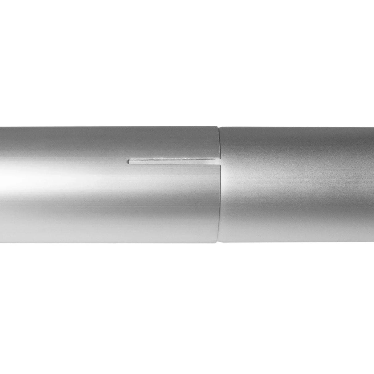 Silver aluminum gutter vacuum pole with a smooth, sleek finish, designed for easy attachment to a wet and dry vacuum system