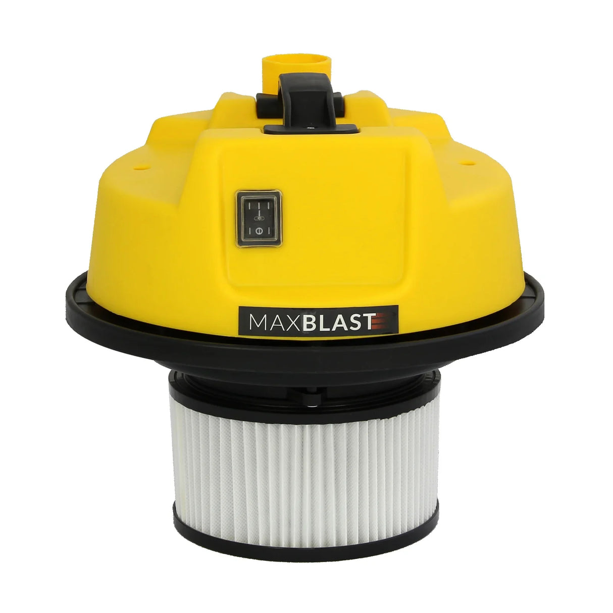 Bright yellow gutter vacuum head with a sturdy black base and a white filter, designed for efficient wet and dry cleaning tasks