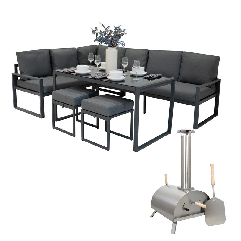 Table Top Pizza Oven & Aluminium Corner Sofa Set - Anthracite Grey