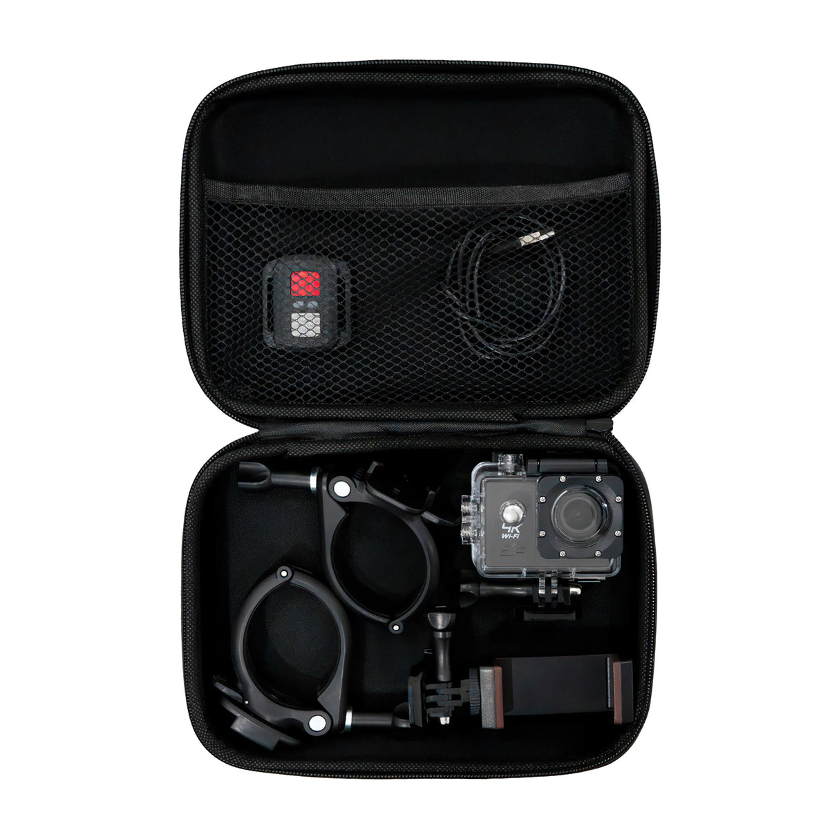 Gutter vacuum poles with camera in a compact black case, featuring a camera, clamps, and cable for easy access and storage