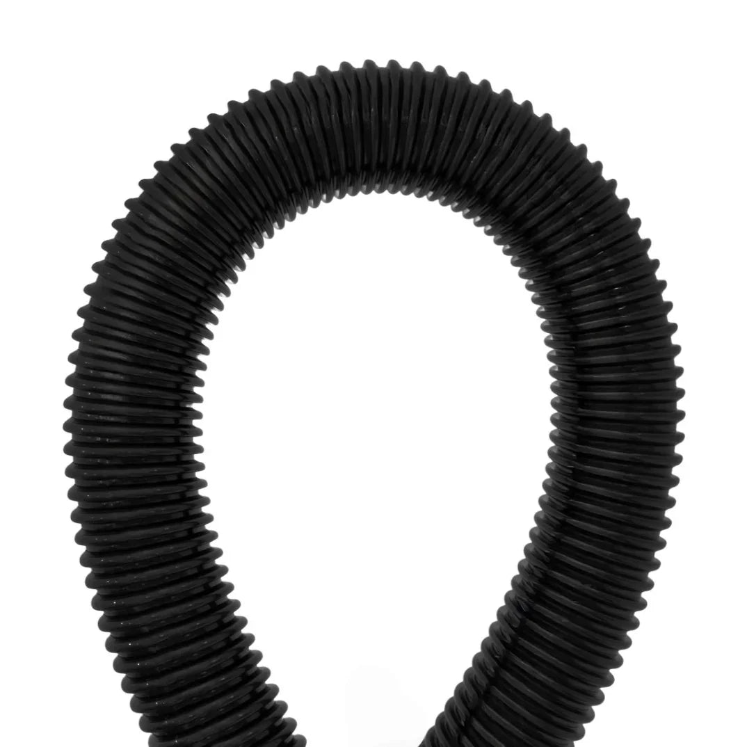 Flexible black hose for 90L wet and dry vacuum, featuring ridged texture for enhanced grip and durability, ideal for gutter cleaning