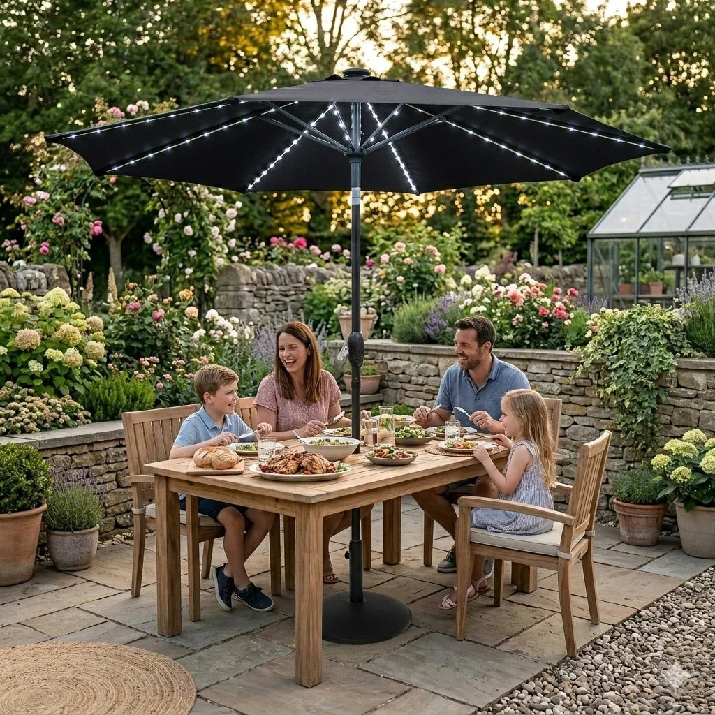 LED Tilt Parasol 2.7m – Black